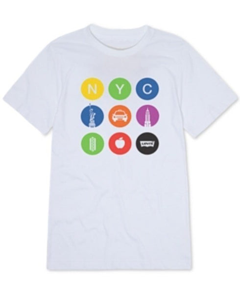 LEVI'S Big Boys NYC Subway Icons Graphic T-Shirt White Size L (14/16)